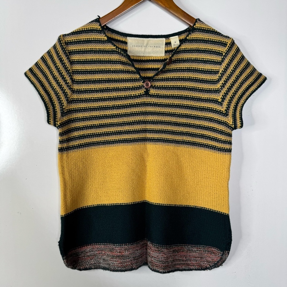Anthropologie Change of the Moon Striped Knit Short Sleeve Shirt Size Medium